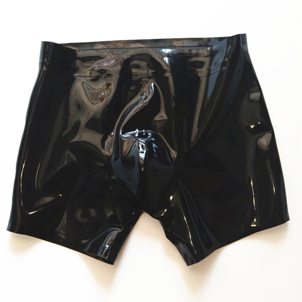 Boyshort Underwear - Sexy Black Latex Men Shorts Rubber